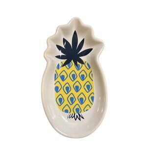 Thirty-One Pineapple Ceramic Keepsake Tray Yellow & Navy With Box